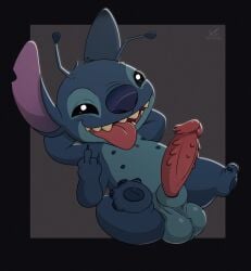 4_fingers alien alternate_version_at_source antennae_(anatomy) anthro balls blue_body blue_claws blue_fur blue_nipples blue_nose claws digital_media_(artwork) disney erection experiment_(lilo_and_stitch) feet fingers fur genitals gesture hair hand_gesture head_tuft hi_res lilo_and_stitch looking_at_viewer male male_only middle_finger multi_limb multi_nipple nipples notched_ear nude open_mouth penis presenting simple_background solo stitch_(lilo_and_stitch) toes tuft unusual_anatomy unusual_genitalia unusual_penis zeklullaby