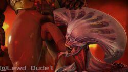 1boy 1girls 3d 3d_(artwork) blender creepy cum cum_in_mouth cum_inside cum_on_face demon demon_girl doom doom_(series) doom_slayer_(doom) drooling eyeless eyeless_female female huge_cock lewd_dude1 monster monster_girl monster_on_male oral oral_sex penis summoner_(doom)