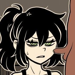 ... ai_generated bare_shoulders dark-skinned_male disgust disgusted green_eyes mature mature_female pale-skinned_female renee_graves small_penis small_penis_humiliation sph sweat sweatdrop the_coffin_of_andy_and_leyley tiny_penis