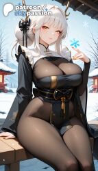 1girls 2026 ai_assisted ai_generated anime artist_name bare_tree blanc blanc_(nikke) breasts bust explicit goddess_of_victory:_nikke hair_bun hi_res high_quality high_resolution highres long_hair outdoors patreon patreon_username skypassion smile snow solo stable_diffusion watermark winter
