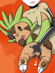 ambiguous_gender anal anal_fingering animal_genitalia anthro balls chespin cum fingering male male/ambiguous male_focus male_penetrating nintendo penis pokémon_(species) pokemon video_games vono