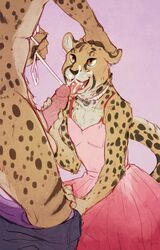 barbed cheetah collar crossdressing cum cum_in_mouth cum_on_face feline fellatio kelevtov leash male_only oral penis sundress