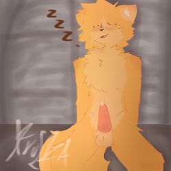 anthro cat_boy catte_(kaiju_paradise) feline kaiju_paradise no_humans precum precum_on_penis sleeping tagme