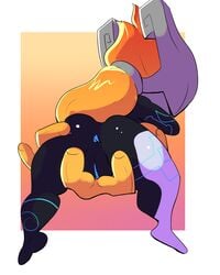 1girls anus ass ass_grab black_skin blue_pussy blue_skin clitoris feet female imp_midna long_hair looking_away mask midna nude orange_background orange_hair prehensile_hair pussy smilebomb solo spread_legs the_legend_of_zelda thick_thighs twilight_princess white_border wide_hips