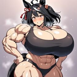 1girls absurd_res ai_generated big_breasts black_hair breasts cleavage female horse_ears horse_girl huge_breasts kitasan_black_(umamusume) large_breasts light-skinned_female light_skin massive_breasts muscular muscular_female short_hair solo sports_bra sportswear umamusume umamusume_pretty_derby