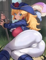 1girls ass blonde_hair blue_eyes breasts female jtveemo large_ass large_breasts light-skinned_female light_skin long_hair mario_(series) naughty_face nintendo princess_peach princess_peach:_showtime! swordfighter_peach thick_thighs