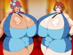 1girls arezu_(pokemon) big_breasts blue_eyes breasts chubby female game_freak gym_leader huge_breasts large_breasts long_hair massive_breasts nintendo npc_trainer pokemon pokemon_bw red_hair senwa senwamu skyla_(pokemon) solo two_girls