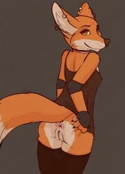 anthro anus bottomless canid canine clothed clothing female fox foxy_(liar's_bar) genitals hi_res liar's_bar mammal partially_clothed presenting presenting_pussy pussy ruth66 solo spread_ass standing tail tail_raised