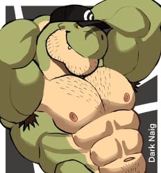 anthro armpit armpit_hair armpits bara barazoku darknaigart dinosaur hands_behind_head jace_(darknaig) male male_only muscles muscular nude scalie solo solo_male tyrannosaurid tyrannosaurus tyrannosaurus_rex