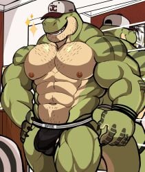 anthro balls bara barazoku bulge darknaigart dinosaur flaccid jace_(darknaig) jockstrap jockstrap_only male male_only muscles muscular penis scalie solo solo_male tyrannosaurid tyrannosaurus tyrannosaurus_rex underwear underwear_only