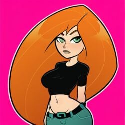 1girls crop_top curvy_figure exposed_stomach female fully_clothed ginger_hair girl green_eyes kim_possible long_hair tagme teenage_girl