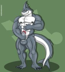 abs anthro anthro_shark balls barry_nauticus begami biceps cock daddy dick fin gay grey_and_white_skin jerking_off masturbating masturbation muscles muscular_dude muscular_shark naked naked_male pecs shark showing_dick_to_viewer triceps wanking