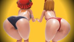 2girls 3d ass ass_focus ass_up bent_over big_ass bikini darkyaminohito minoriko_aki shizuha_aki sisters swimsuit touhou