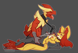 2014 anthro avian bird blaziken blush breasts canine closed_eyes collar cum cum_in_pussy cum_inside cum_on_breasts cum_on_face cumshot delphox duo ejaculation erection female fox fur grey_background interspecies larger_male lying male male_penetrating mammal mega_blaziken mega_evolution messy missionary_position nintendo nipples nude on_back orgasm penetration penis pokemon pokemon_(species) pussy red_eyes sex simple_background size_difference small_dom_big_sub smaller_female spread_legs spreading straight tongue tongue_out vaginal_penetration video_games whimsydreams yellow_fur