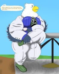 accipitrid accipitriform alythewolfcat animal_crossing anthro anthro_only apollo_(animal_crossing) avian big_bulge bird bulge container cosplay cup detailed_bulge eagle english_text feather_hands feathers genital_outline hi_res holding_container holding_cup holding_object holding_tea_cup huge_bulge huge_hips hyper hyper_bulge jojo's_bizarre_adventure male male_only nintendo penis_outline solo suit_jacket tea_cup text wide_hips yoshikage_kira