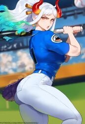 2024 2d ai_assisted artist_name ass baseball baseball_uniform erotic_nansensu female female_only one_piece patreon_username tight_pants watermark wip yamato_(one_piece)