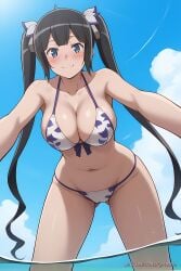 ai_generated aichat beach bikini breasts candid cute danmachi ecchi female girl hestia_(danmachi) pinku pinku.ai pinkuai sexy