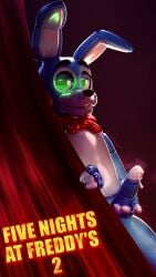 2024 3d_(artwork) 4k absurd_res animatronic anthro blender_(artwork) blue_body bodily_fluids bow_tie clothing cum cum_on_penis curtains digital_media_(artwork) english_text erection five_nights_at_freddy's five_nights_at_freddy's_2 genital_fluids genitals glowing glowing_eyes green_eyes hi_res humanoid_genitalia humanoid_penis jizzyfox lagomorph leporid looking_at_viewer machine male mammal nude penis poster rabbit robot robot_anthro scottgames simple_background smile solo text toy_bonnie_(fnaf) watermark