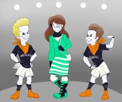 1girl 2boys arrogant beavis beavis_and_butt-head black_t-shirt butt-head cajuzinho02 crossover daria daria_morgendorffer dashie_(derpixon) dimdim_(derpixon) female glasses male meme mmf_threesome mtv no_sex orange_shoes paramount_pictures parody tomtom_(derpixon)