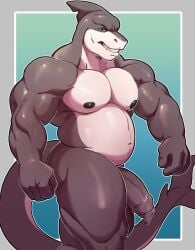 anthro_shark balls barry_nauticus barry_nauticus_(keto_artic_wolf) belly biceps cock daddy dick dilf foreskin gay grey_and_white_skin gut knuxlight male marine musclegut muscles muscular_dude muscular_shark naked naked_male nipples pecs pin-up shark tail triceps uncut