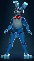 2024 3d_(artwork) 4k absurd_res animatronic anthro balls blender_(artwork) blue_body bow_tie clothing digital_media_(artwork) five_nights_at_freddy's five_nights_at_freddy's_2 genitals green_eyes hi_res humanoid_genitalia humanoid_penis jizzyfox lagomorph leporid looking_at_viewer machine male mammal nude penis purple_eyelids rabbit robot robot_anthro scottgames simple_background smile solo toy_bonnie_(fnaf) watermark