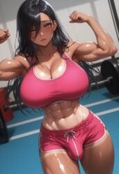 1girls abs ai_generated balls big_ass big_breasts black_hair blush female female_focus futanari futanari_focus huge_breasts kikia1 long_hair muscles muscular muscular_futanari original_character penis red_eyes standing wide_hips