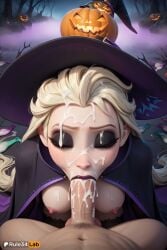 1boy 1boy1girl 1girls :>= ai_generated artist_name blonde_hair blowjob breasts cape closed_eyes condom cum cum_in_mouth cum_on_body cum_on_breasts cum_on_hair disney disney_princess elsa_(frozen) eyeshadow facial fellatio frozen frozen_(film) frozen_2 halloween halloween_costume hat hi_res jack-o'-lantern lipstick long_hair makeup mascara medium_breasts nipples oral patreon_logo patreon_username penis pov pov_crotch pubic_hair pumpkin rule34lab runny_makeup solo_focus straight thighhighs uncensored used_condom veins web_address witch witch_hat