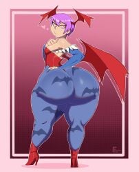 ass big_ass darkstalkers dat_ass fat_ass furiousart heels horns light_skin lilith_aensland pink_eyes purple_hair short_hair small_breasts succubus succubus_horns succubus_wings tagme tights