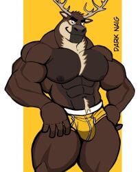 anthro antlers balls bara barazoku bulge darknaigart deer flaccid furry jett_(darknaig) male male_only muscles muscular penis solo solo_male underwear underwear_only