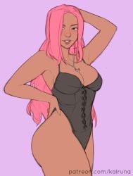 black_one-piece_swimsuit kalruna one-piece_swimsuit original pink_hair swimsuit