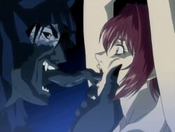 00s 2002 animated bible_black bible_black_gaiden demon fangs female french_kiss long_hair long_tongue lowres purple_eyes rape red_hair smile tagme takashiro_hiroko tentacle tongue tongue_on_tongue tongue_out yellow_eyes