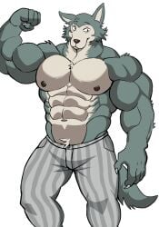 anthro balls bara barazoku beastars bulge canine darknaigart flaccid flexing furry legoshi_(beastars) male male_only muscles muscular penis shirtless solo solo_male wolf