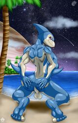 5_toes animal_genitalia anthro anus balls beach cetacean dolphin furry glory_hole libra-11 looking_at_viewer male male_only mammal marine muscular neo-spacian_aqua_dolphin no_humans seaside smile toes yu-gi-oh! yu-gi-oh!_gx