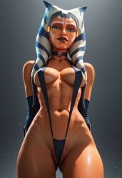 ahsoka_tano ahsoka_tano_(imperial) ai_generated cameltoe choker clone_wars collar duchess_eugene naked navel nude nude_female orange_body orange_skin simple_background slingshot_swimsuit stable_diffusion star_wars swimsuit tummy