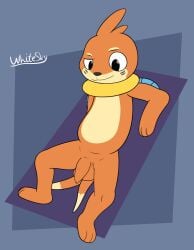 anthro balls buizel foreskin generation_4_pokemon genitals hi_res humanoid_genitalia humanoid_penis long_foreskin lying male nintendo on_back penis pokemon pokemon_(species) solo unretracted_foreskin whitesky zoophilia