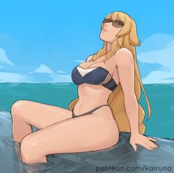 bikini blonde_hair genshin_impact highleg_bikini kalruna navia_(genshin_impact) sunglasses swimsuit