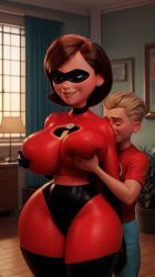 ai_generated animated breasts curvaceous curvy curvy_female curvy_figure dash_parr disney elastigirl helen_parr huge_breasts huge_hips huge_thighs milf mother mother_and_son smile the_incredibles voluptuous wide_hips