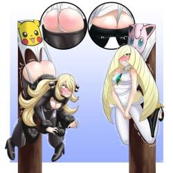 black_outfit blonde_female blonde_hair blonde_hair_female blush blushing_female blushing_profusely bullied camel_toe cameltoe childish_panties cynthia_(pokemon) female female_focus female_only green_eyes hanging_wedgie human human_only jigglypuff light-skinned_female light_skin lusamine_(pokemon) nclfs01 nintendo pain panties pikachu pokemon pokemon_(species) pokemon_dppt pokemon_sm print_panties underwear wedgie wedgied_female white_outfit white_panties white_underwear