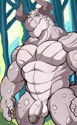 anthro balls bara barazoku darknaigart dragon flaccid horns male male_only muscles muscular nude penis scalie solo solo_male wingless_dragon