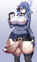 1futa ako_(blue_archive) bell bell_collar big_balls big_breasts big_penis blue_archive blue_eyes blue_hair clipboard curvy curvy_body curvy_futa futa_focus futa_only futanari g-string hair_between_eyes hairband halo huge_balls huge_breasts huge_cock ineffective_clothing ineffective_panties light-skinned_futanari nnilaee panties penis penis_in_panties penis_out ribbon sideboob smile standing thick_thighs thigh_highs thighhighs thin_waist undone_belt uniform wide_hips