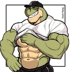 anthro bara barazoku darknaigart dinosaur jace_(darknaig) male male_only muscles muscular scalie shirt_lift solo solo_male tyrannosaurid tyrannosaurus tyrannosaurus_rex