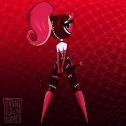 1girls bdsm_gear bdsm_outfit cyclops cyclops_girl demon demon_girl dominatrix female female_focus fully_clothed gimp_suit hazbin_hotel niffty niffty_(hazbin_hotel) ponytail red_hair shortstack solo solo_female solo_focus white_skin