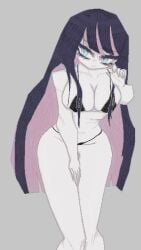 artist_logo bikini blue_eyes breasts female gray_background long_hair pale_skin panty_&_stocking_with_garterbelt purple_hair self_upload stocking_anarchy tilted_head two_tone_hair wide_hips