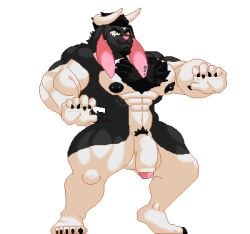 animated anthro barazoku black_hair body_hair chest_hair chest_tuft clothing digital_media_(artwork) ear_piercing ear_ring eyebrows feet genitals hair horn idle_animation lagomorph legwear leporid long_ears loop low_res male male_focus mammal moobs morinetsu mugen multicolored_body muscular muscular_anthro muscular_male nipple_piercing nipples piercing pixel_(artwork) pixel_animation rabbit ring_piercing solo spiral tail thigh_highs tuft