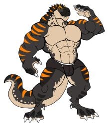 allosaurus anthro balls bara barazoku bulge darknaigart dinosaur flaccid male male_only muscles muscular penis scalie solo solo_male underwear underwear_only