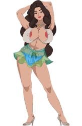 arms_behind_head big_areola big_breasts big_nipples bikini black_hair discreenvision full_color heels huge_breasts inusen long_hair milf nipples_visible_through_clothing skirt susanna_(discreenvision) the_secret_of_the_house uncensored