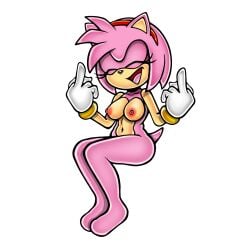 accurate_art_style amy_rose anthro anthro_focus black_nose breasts closet_eyes eyelashes female female_anthro female_focus girly_girl gloves hairband hedgehog hedgehog_girl middle_finger mobian_(species) no_panties no_underwear on_model pink_body pink_fur pink_hair pink_tail plump_ass presenting sega smile sonic_(series) sonic_adventure_2 style_parody thick_thighs uekawa_style white_gloves wide_hips zadicnsfw