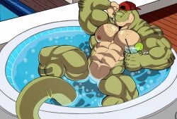 anthro bara barazoku darknaigart dinosaur jace_(darknaig) male male_only muscles muscular nude scalie solo solo_male tyrannosaurid tyrannosaurus tyrannosaurus_rex water