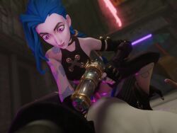 3d 3d_animation arcane arcane_jinx cowgirl_position femdom godgivenflower gun gunpoint jinx_(league_of_legends) league_of_legends tagme video