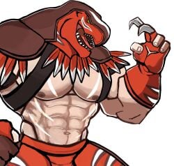 anthro balls bara barazoku bulge darknaigart dinosaur flaccid king_of_dinosaurs king_of_fighters male male_only mask muscles muscular penis solo solo_male wrestler